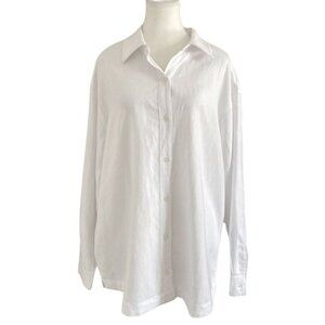 RHYTHM. CLASSICS WHITE LINEN BLEND LONG SLEEVE BUTTON DOWN SHIRT - S